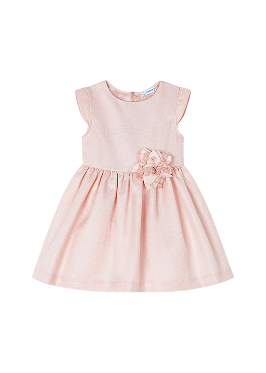 Rochie Somon cu Sclipici si Dantela cu Flori pe Spate si Floare in Talie 3913 Mayoral