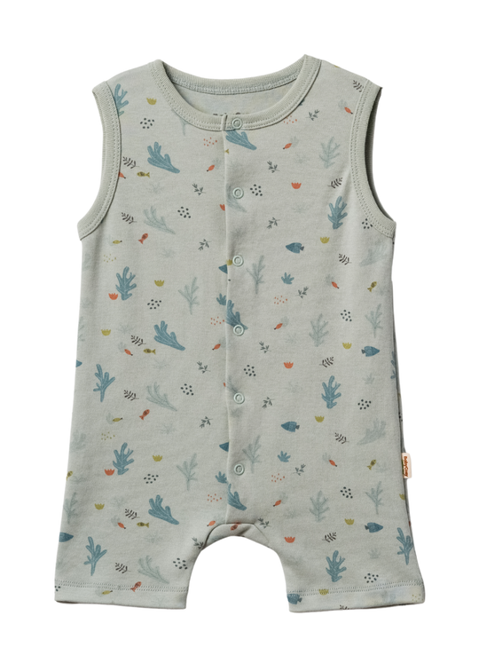 Set 2 Salopete Bumbac Organic Scurte fara Maneci Crem cu Verde cu Pesti CSY8211 Baby Cosy