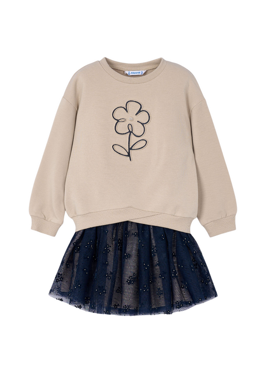 2-Piece Set Oversized Beige Blouse and Navy Tulle Skirt 4936 Mayoral