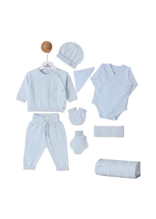 Set 9 Piese Maternitate Tricotat Bumbac Bleu Bluza si Pantaloni 3113 Leo King