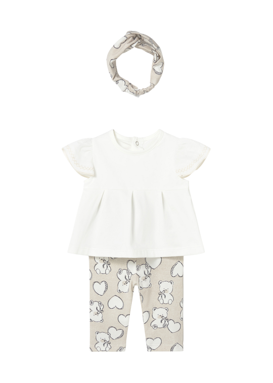 Set 3 Piese Top Crem si Colanti si Bentita Bej cu Ursi 1735 Mayoral