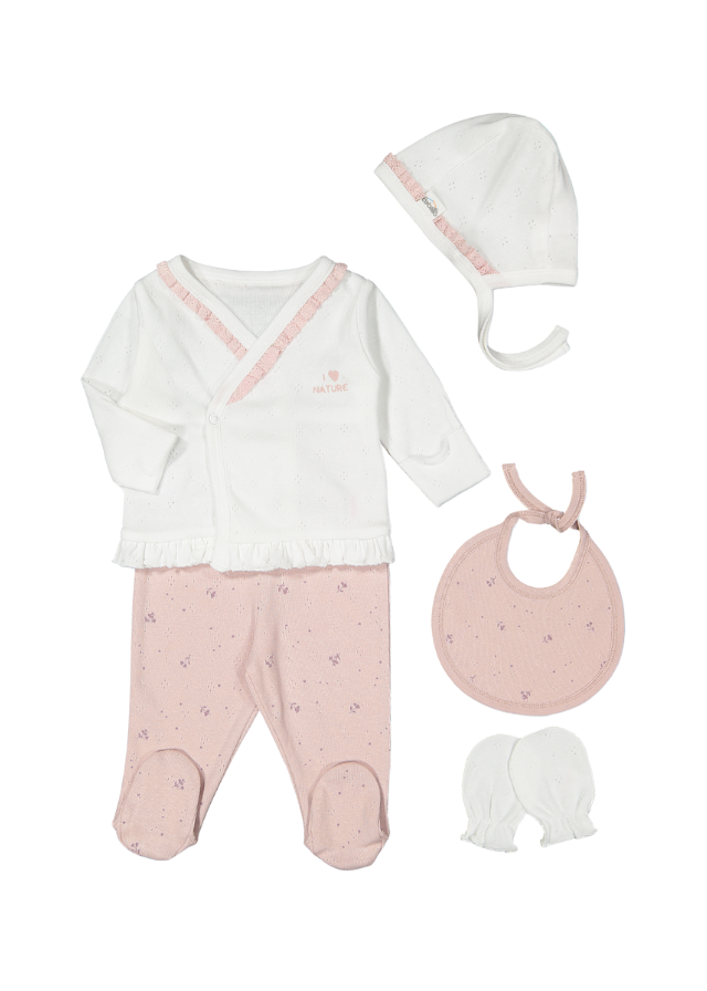 Set 5 Piese Crem cu Roz Nature Z984 Bebetto