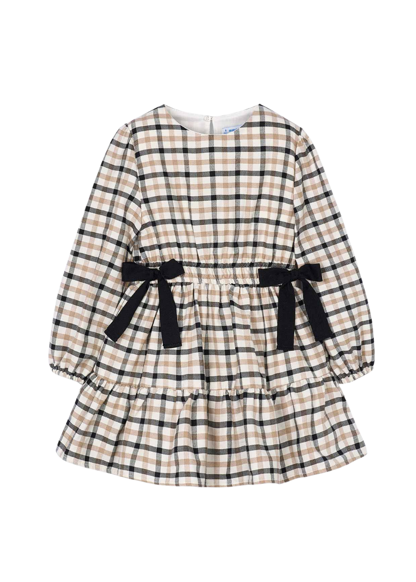 Rochie cu Maneca Lunga Carouri Bej cu Negru 4915 Mayoral
