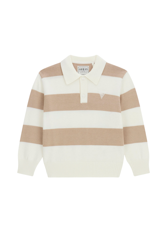 Bluza Tricotata Polo Crem cu Dungi Bej N6RR04 Z2BB0 S13X Guess