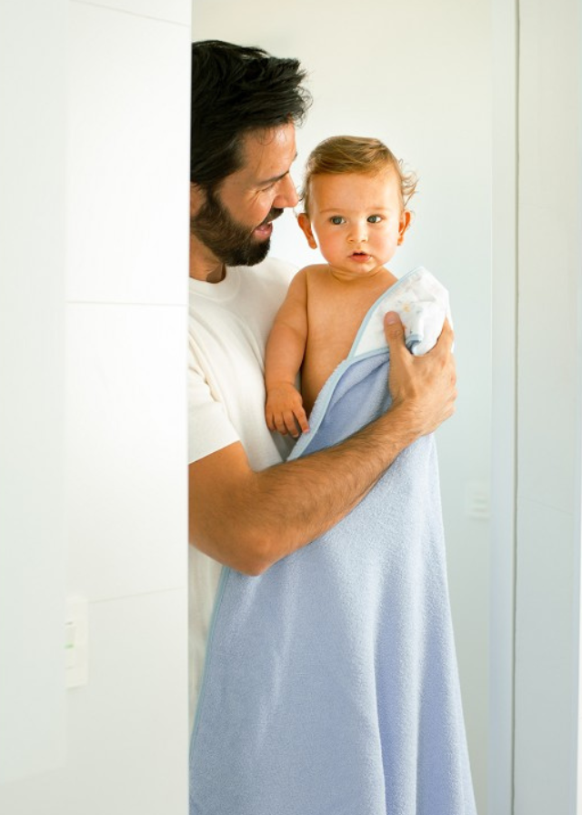 Prosop cu Capison 100x100 cm Bavetica Alb-bleu cu Elefantel 01227-11 Don Algodon