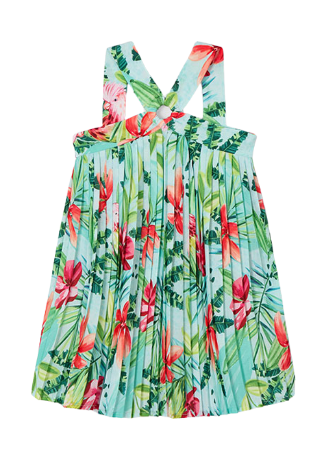 Rochie Plisata Turquoise cu Imprimeu Tropical 3934 Mayoral