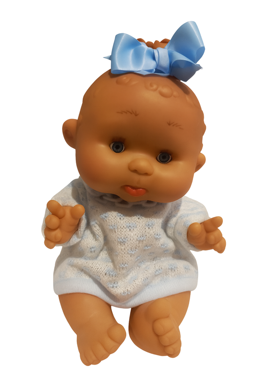 Papusa Parfumata cu Rochita Tricotata Alb-Bleu - 26 cm - 0439 - Nines