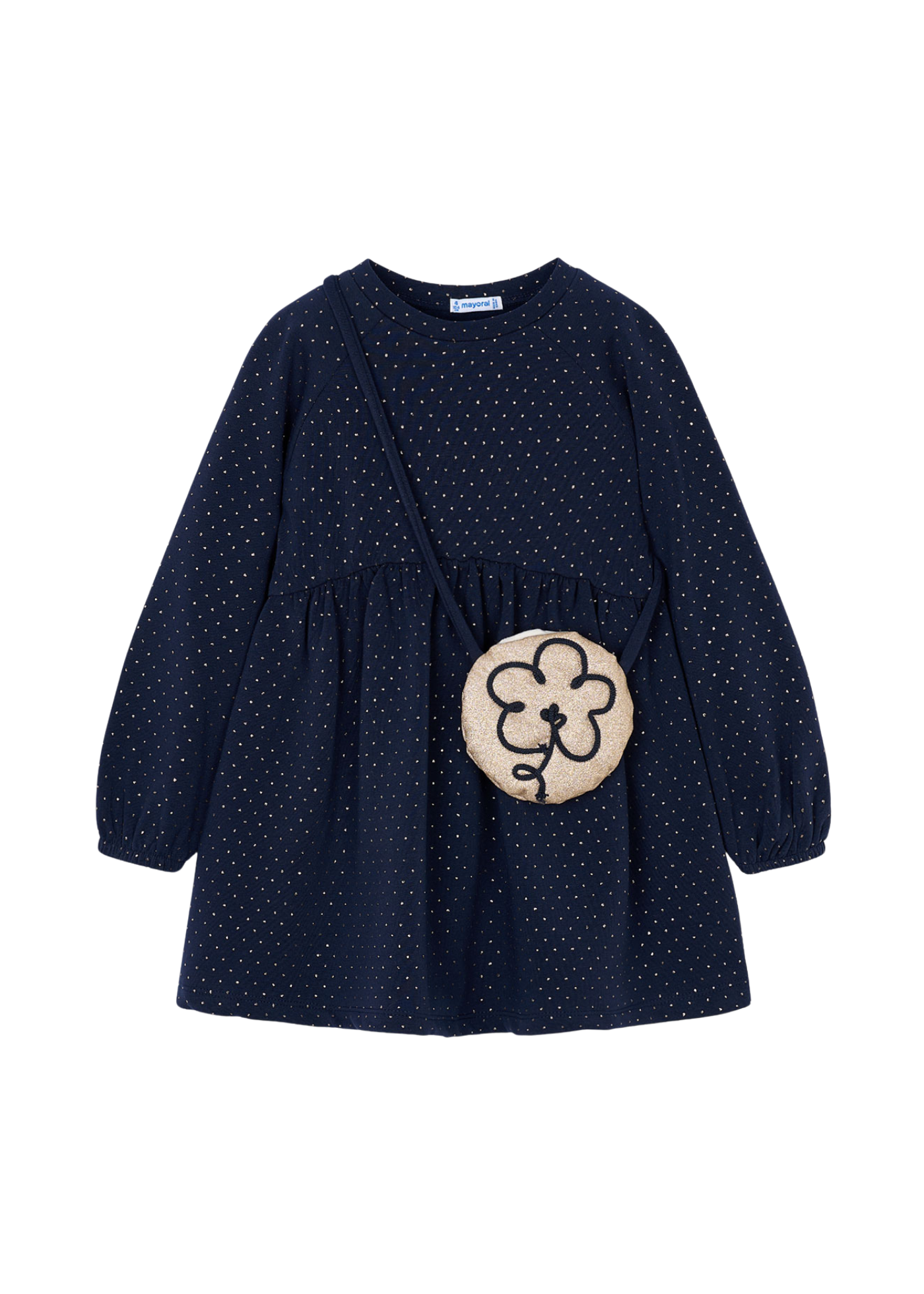 Rochie Bleumarin cu Picouri Maneca Lunga si Geanta 4926 Mayoral