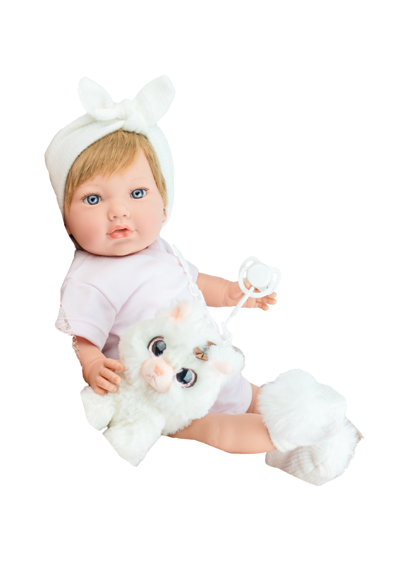 Papusa Alina Kawaii, Corp Moale Articulat cu Body, Botosei si Bentita Alba 1159 Marina&Pau