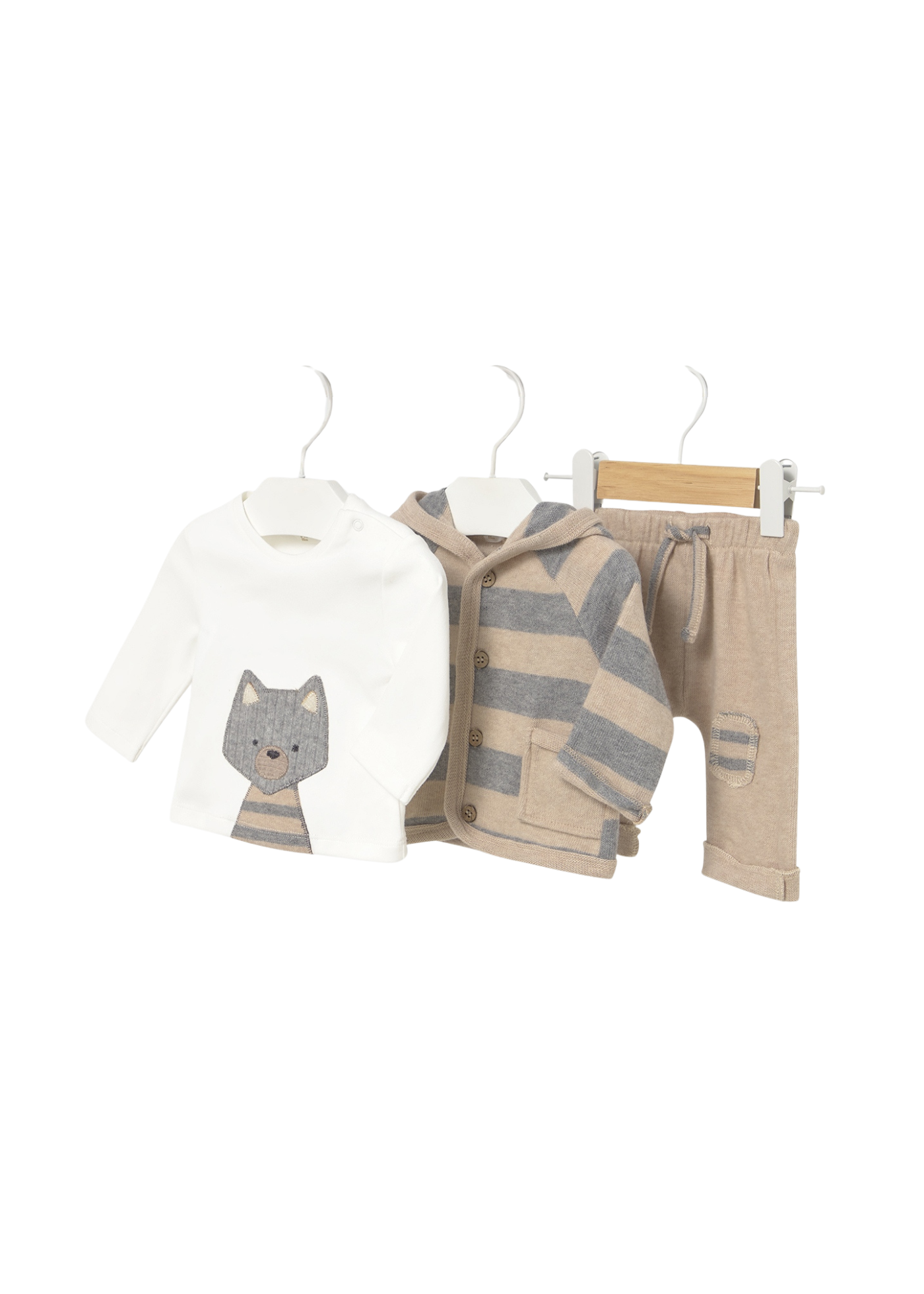Trening 3 Piese Bej cu Gri Bluza Crem cu Lup 2625 Mayoral
