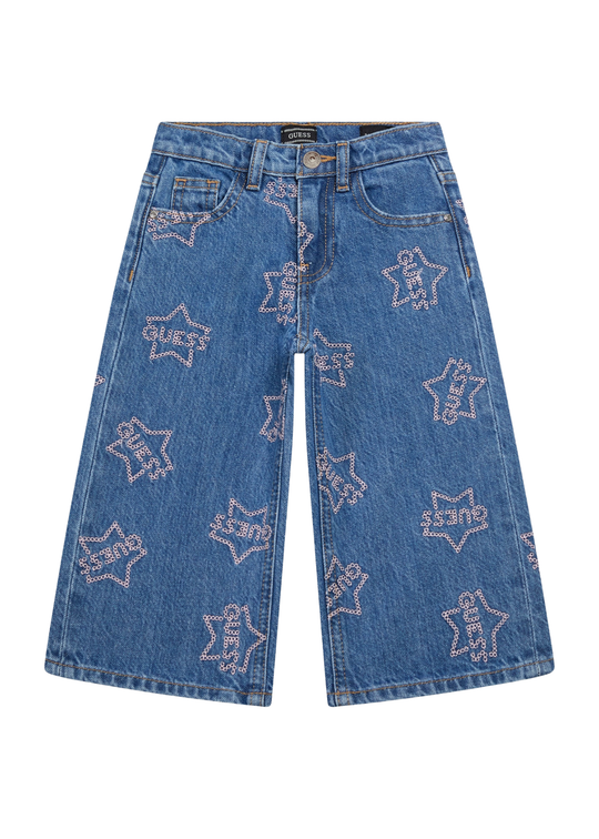 Pantaloni Lungi Denim Largi cu Stele Roz K6RA06 D45E0 EHBW Guess