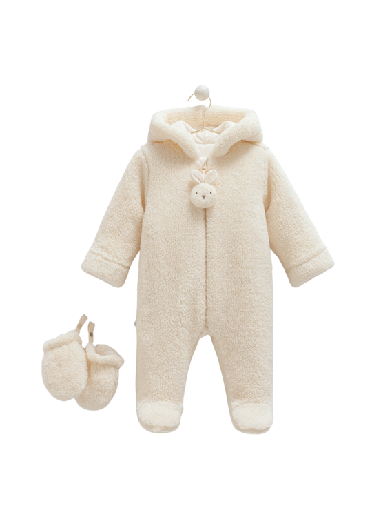 Combinezon Crem din Plus cu Gluga si Iepuras la Fermoar TE2117 Mell Sweet Baby