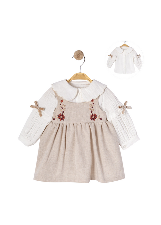 Set 2 Piese Sarafan Bej si Camasa Ivory 16452 Bebus