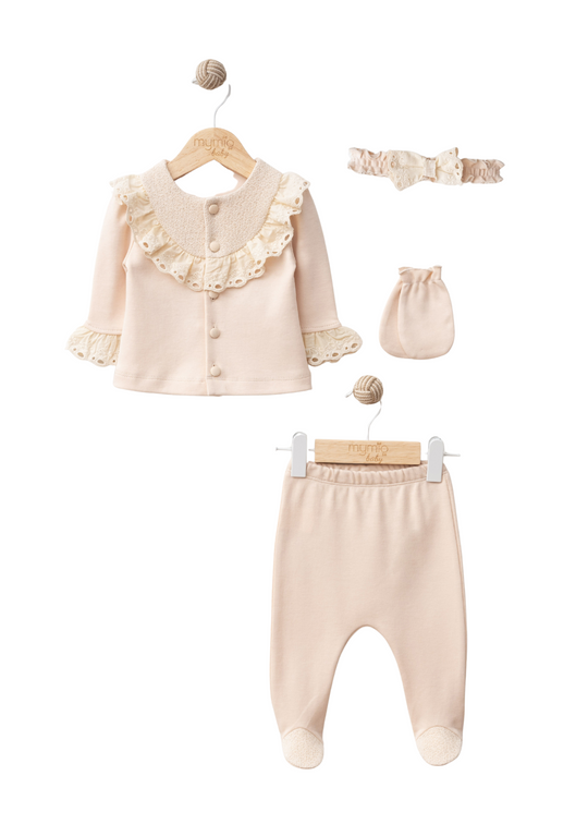 Set 4 Piese Nou Nascut Somon cu Broderie Bumbac 4363 MyMio