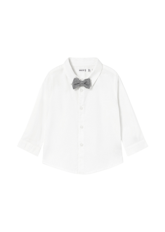 White Long Sleeve Shirt with Gray Bow Tie 2111 Mayoral