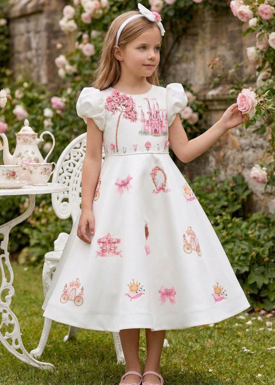 Rochie Ivory Maneca Scurta cu Printese 36430PR Pamina