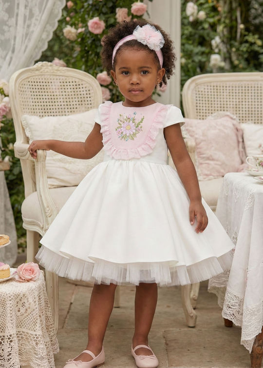 Rochita Ivory cu Maneca Scurta cu Bust Roz 36122 Pamina