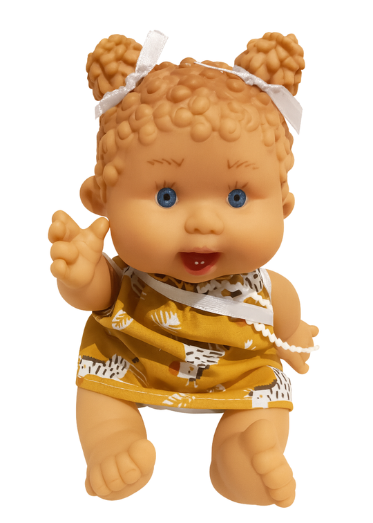 Papusa Parfumata cu Rochita Mustar Imprimeu Safari - 21 cm - 0494 - Nines