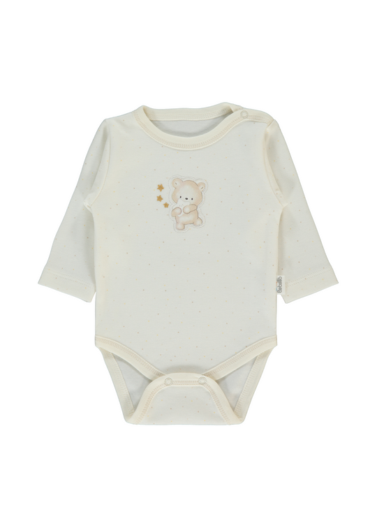 Body cu Maneca Lunga Bej cu Picouri si Urs T4043 Bebetto