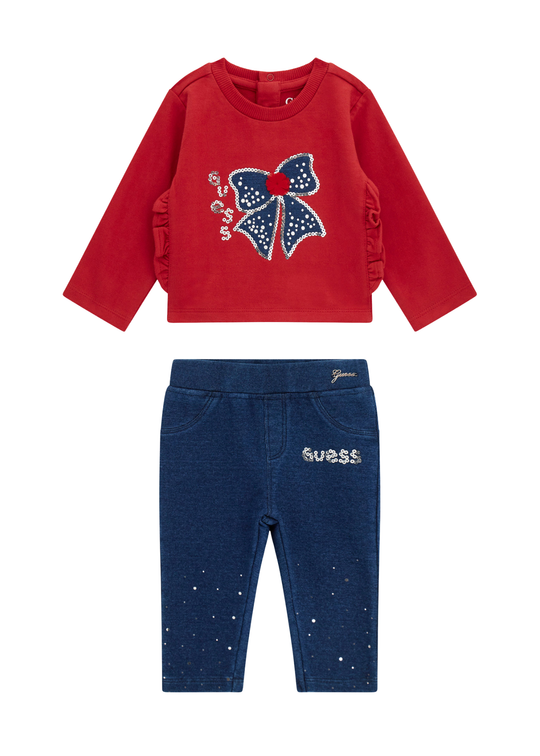 Set 2 Piese Bluza Rosie cu Fluture si Colanti Denim A6RG01 KA6R0 G532 Guess