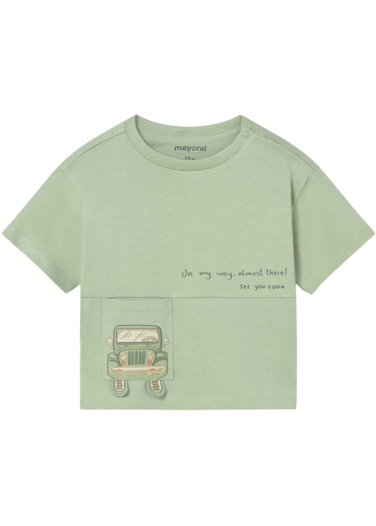 Tricou Verde Maneca Scurta cu Buzunar cu Masina 1005 Mayoral