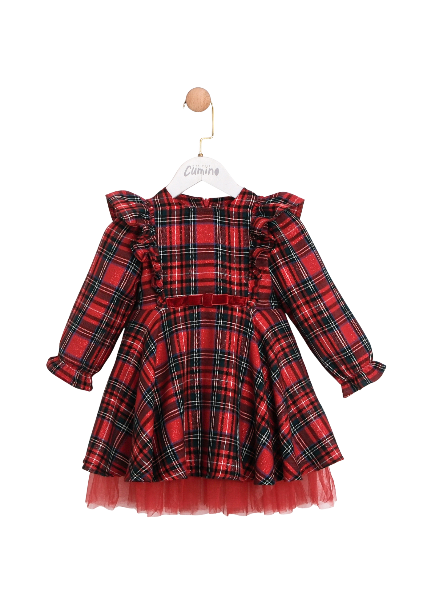 Rochie Rosie Ecosez cu Maneca Lunga cu Sclipici 3763 Mino Baby