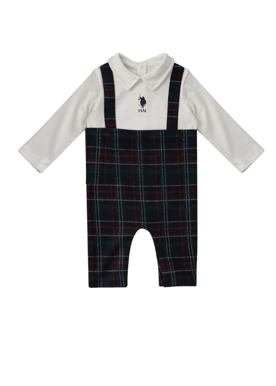 Темно-синій довгий комбінезон із коміром у клітку для хлопчиків 1569 Us Polo Assn