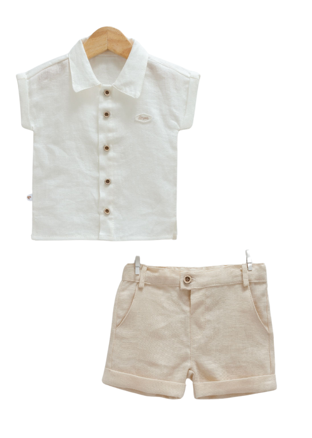 Set 2 Piese Camasa si Pantaloni Scurti Bej 9779 Mell Sweet Baby