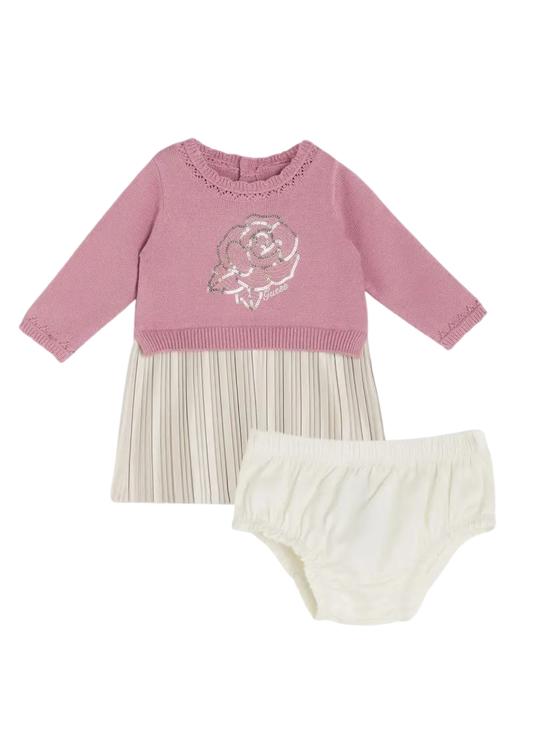 Set 2 Piese Rochie Tricotata cu Maneca Lunga si Chilot Roz Pudra A6YK05 – Guess