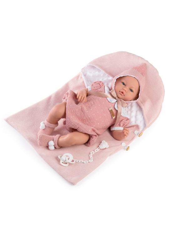 Cloe Baby Doll, 46 cm with Sound Mechanism and Pink Sleeping Bag 952 Guca