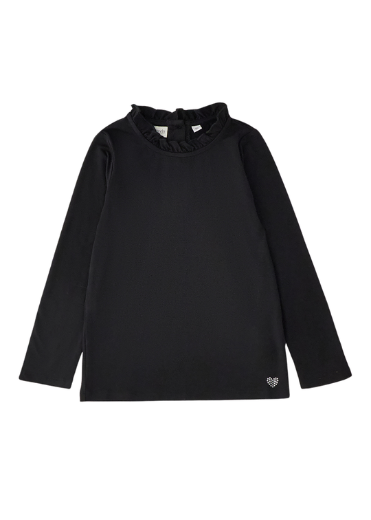 Bluza Tip Helanca Neagra cu Volan la Guler pentru Fete 0.H308/00 – Sarabanda