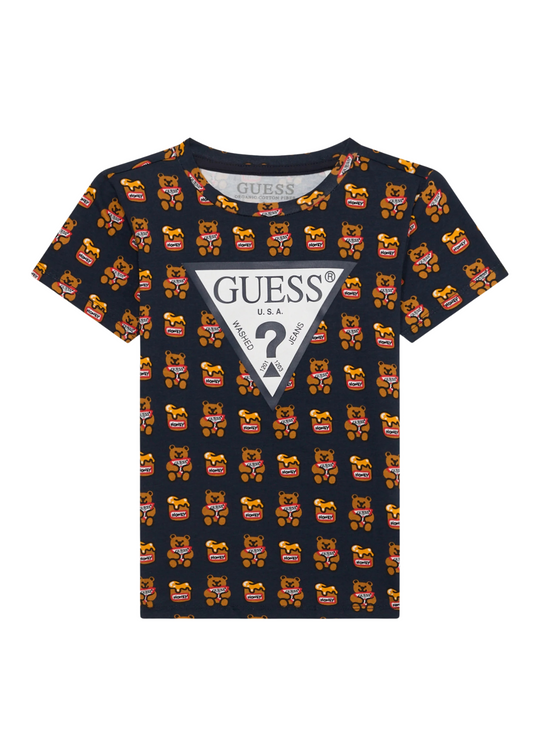 Navy Blue Short Sleeve T-Shirt with Bear Print H1TY00 K6Yw1 GBMT Guess