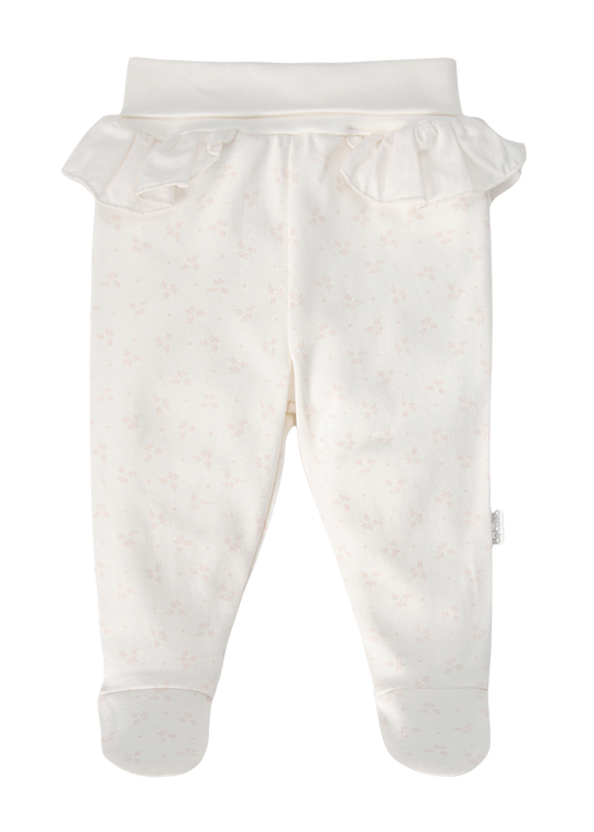 Pantaloni cu Botosei cu Volanase si Floricele din Bumbac Crem pentru Fete T4334 – Bebetto