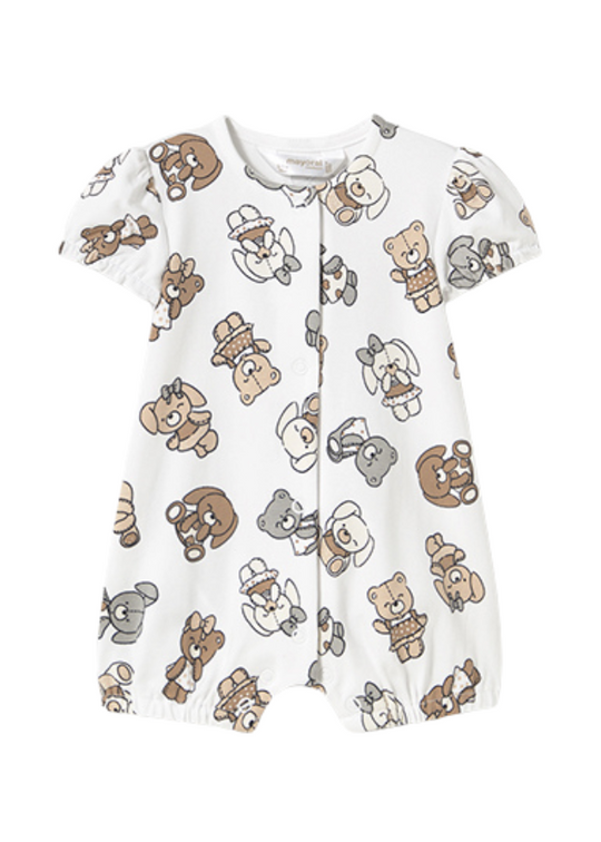 Salopeta Scurta Alba cu Imprimeu Ursi si Iepuri 1754 Mayoral