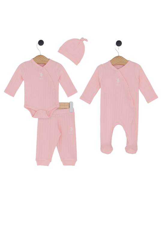 4-Piece Pink Ripsed Cotton Maternity Set USB2145 V1 Us Polo Assn