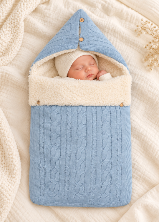 Sac Port-Bebe Tricotat cu Gluga Bleu pentru Baieti 9191 – Mayoral