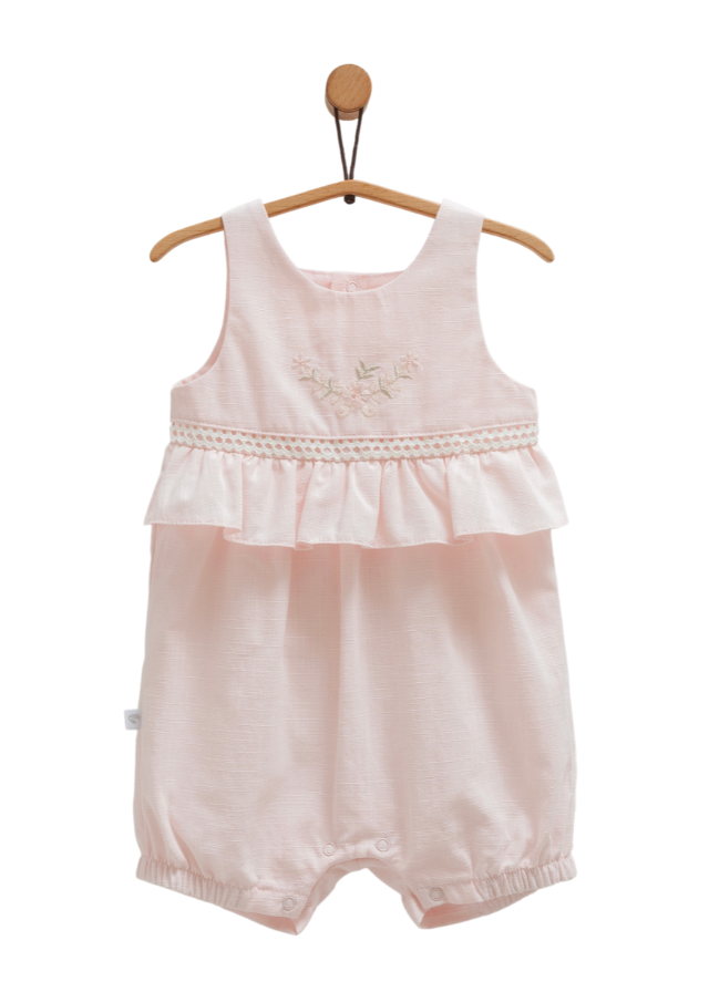 Salopeta Scurta Roz cu Bretele si Broderie pe Bust Serenity Girl TK1741 Mell Sweet Baby