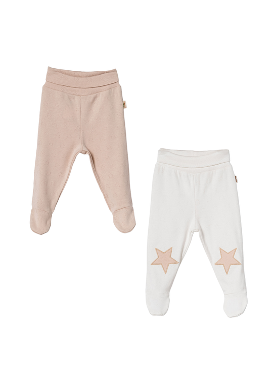 Set 2 Perechi Pantaloni Lungi Crem cu Bej cu Stea Little Prince CSYR4531 Baby Cosy