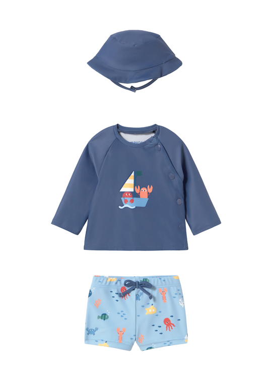Blue Swimsuit with Top, Briefs, and Hat 1619 Mayoral