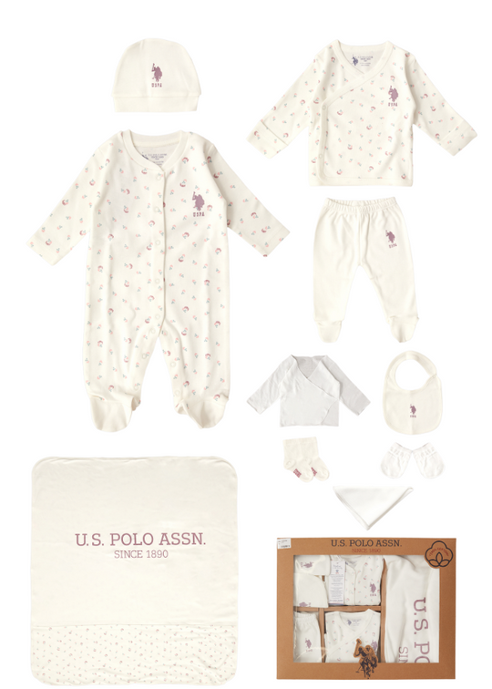 Набір для вагітних із 10 предметів кремовий з рожевим принтом 2050 V1 Us Polo Assn