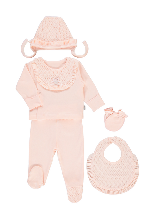 Set 4 Piese Nou Nascut Roz cu Dantela Z1049 Bebetto