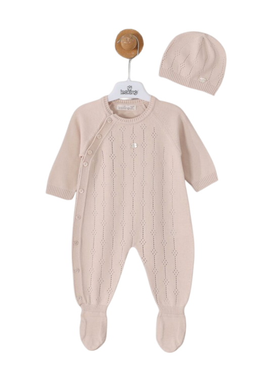 Salopeta Tricotata Lunga Bej cu Fes 7434 Leo King