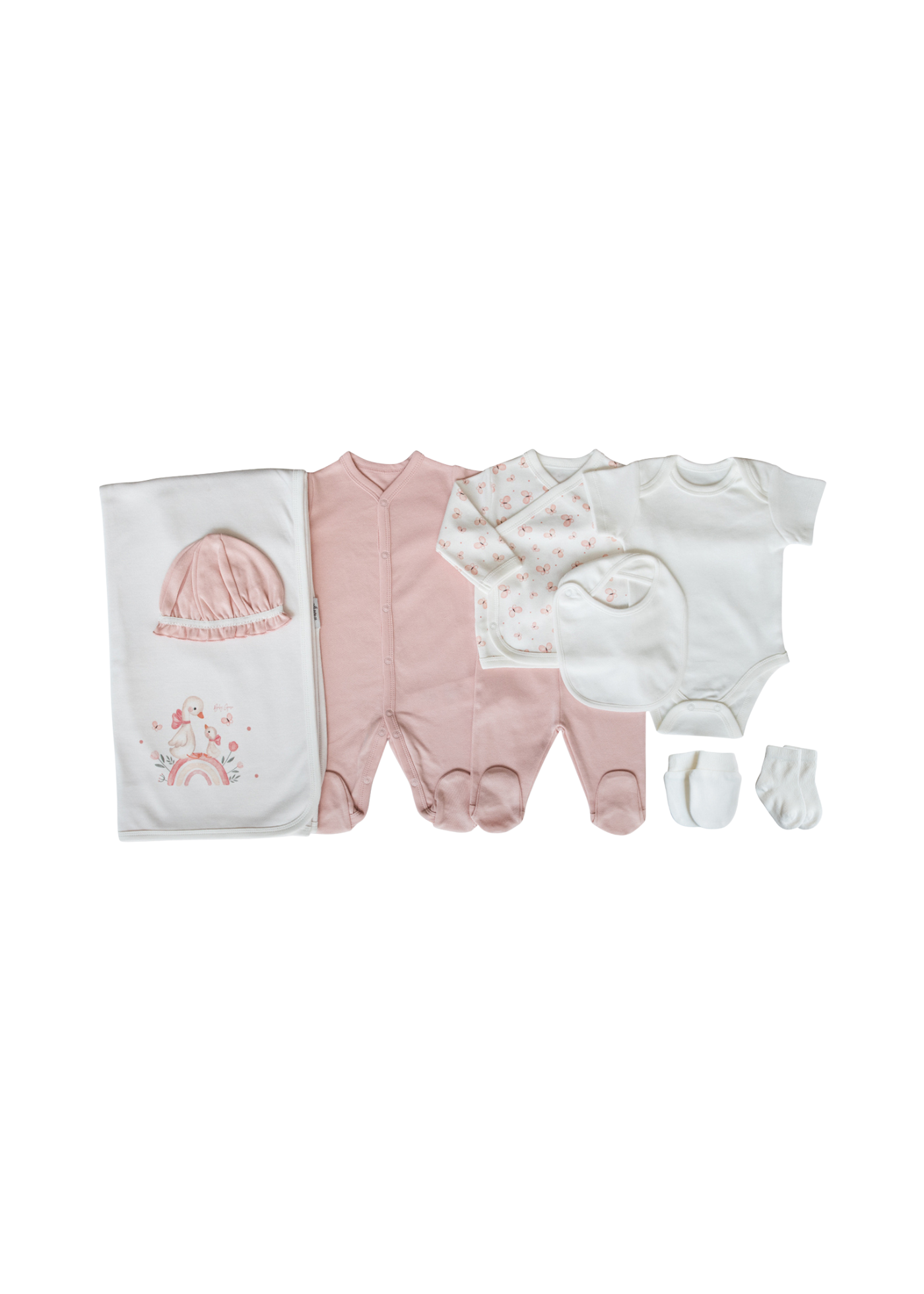 Set 10 Piese Maternitate Alb cu Roz cu Gaste S60283 Kitikate