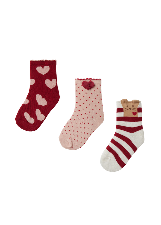 Set 3 Perechi Sosete cu Inimioare din Bumbac pentru Fete 10250 – Mayoral