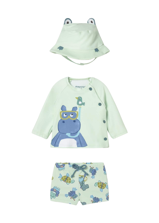 Green Swimsuit with Top, Briefs, and Hat 1619 Mayoral