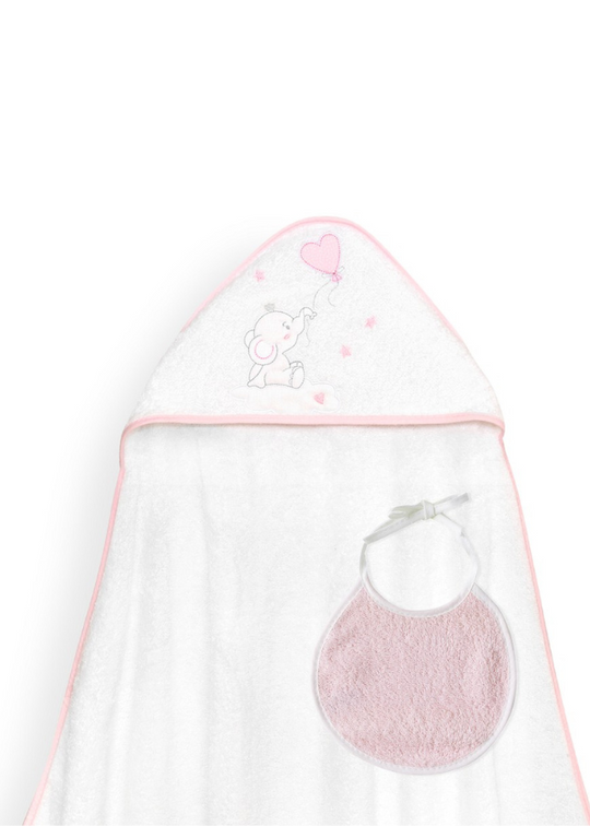 Prosop cu Capison 100x100 cm si Bavetica Alb-Roz cu Elefantel 01247-12 Interbaby