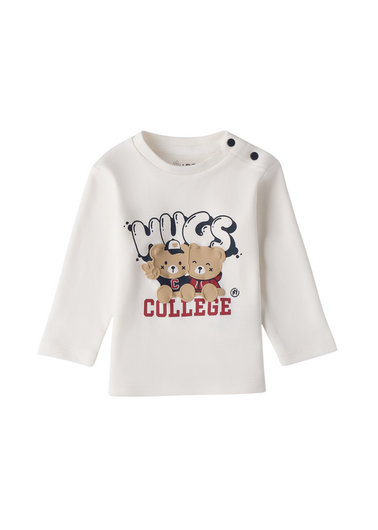 Cream Long Sleeve Blouse with Bear Print 4.F043/G0 iDO