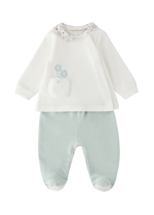 Set 2 Piese Velur cu Bluza Ivory si Pantaloni Verzi pentru Fetite – Minibanda