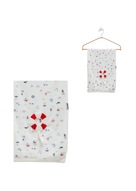 Pled din Bumbac Crem cu Imprimeu Marinaresc BTE2455 Mell Sweet Baby