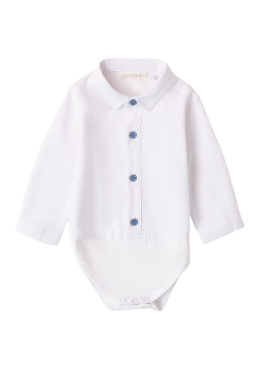 White Body Type Shirt with Long Sleeves and Blue Buttons 3A606.00 Mini band